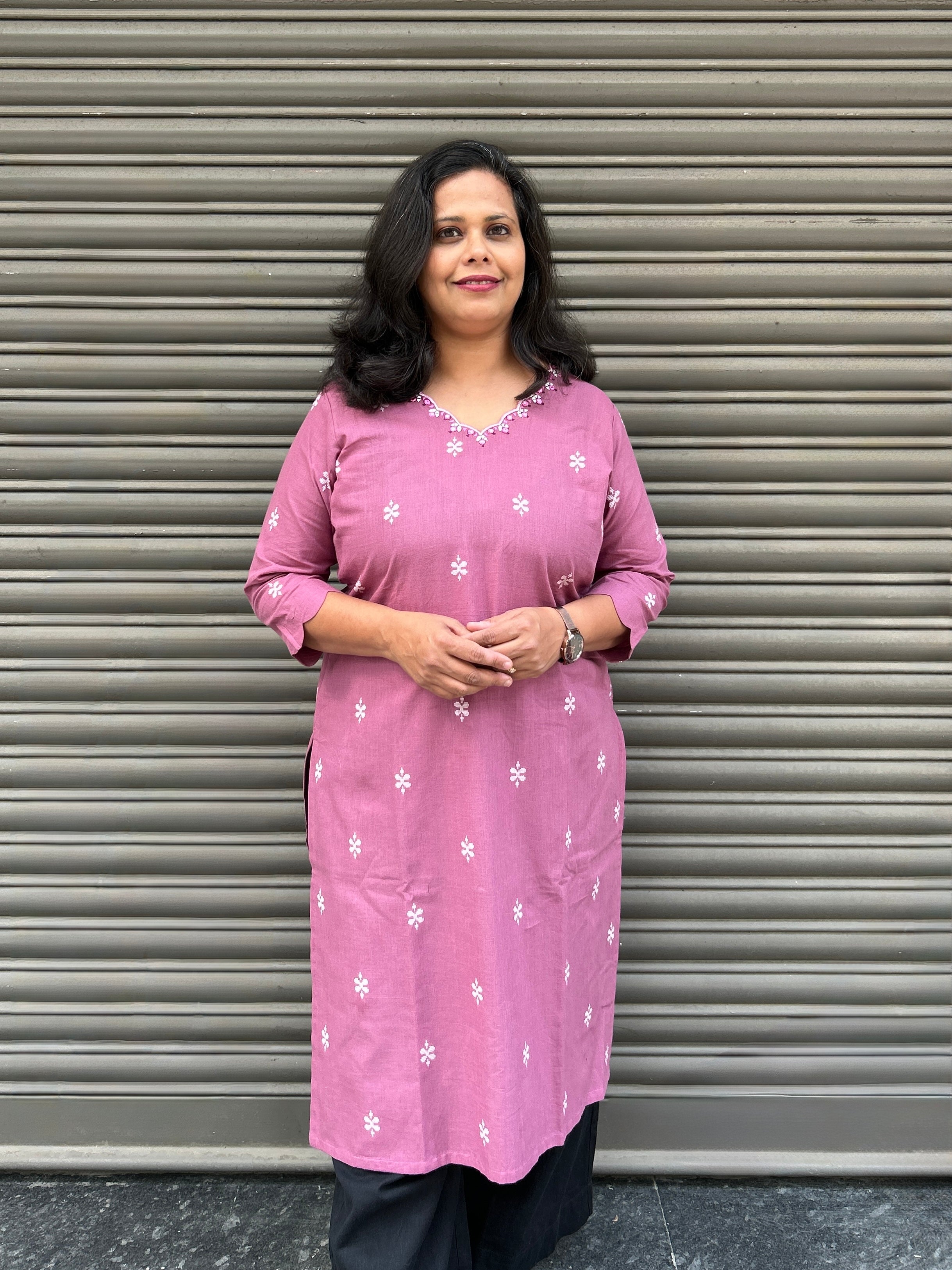 Woman's Semi Festive Cotton Kurti - Pink