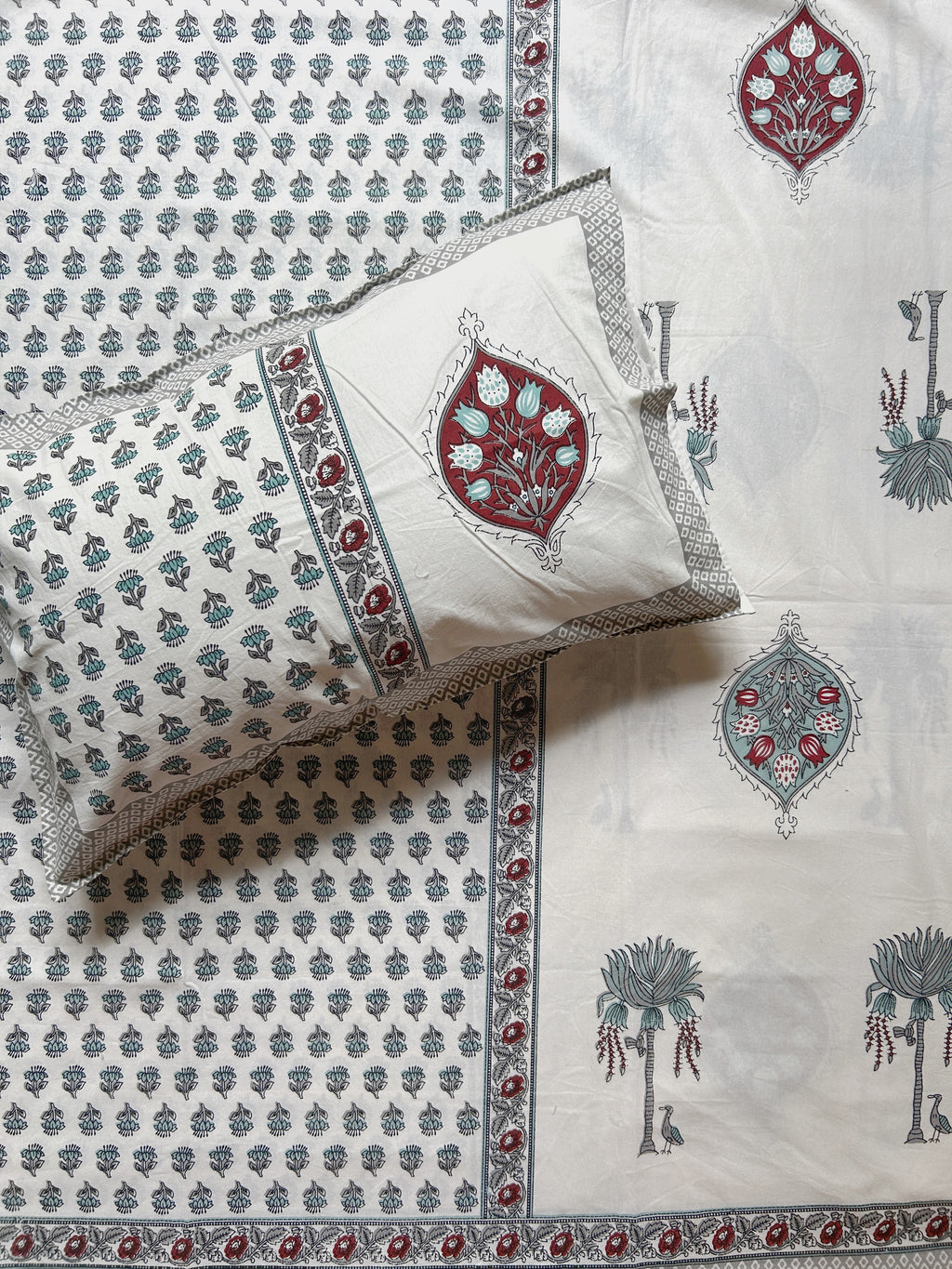 Baagh Superking Bedsheet - Maroon & Green