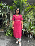 Cotton Kurti with Handwork - Pink