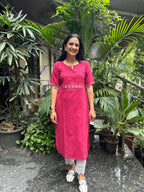 Cotton Kurti with Handwork - Pink