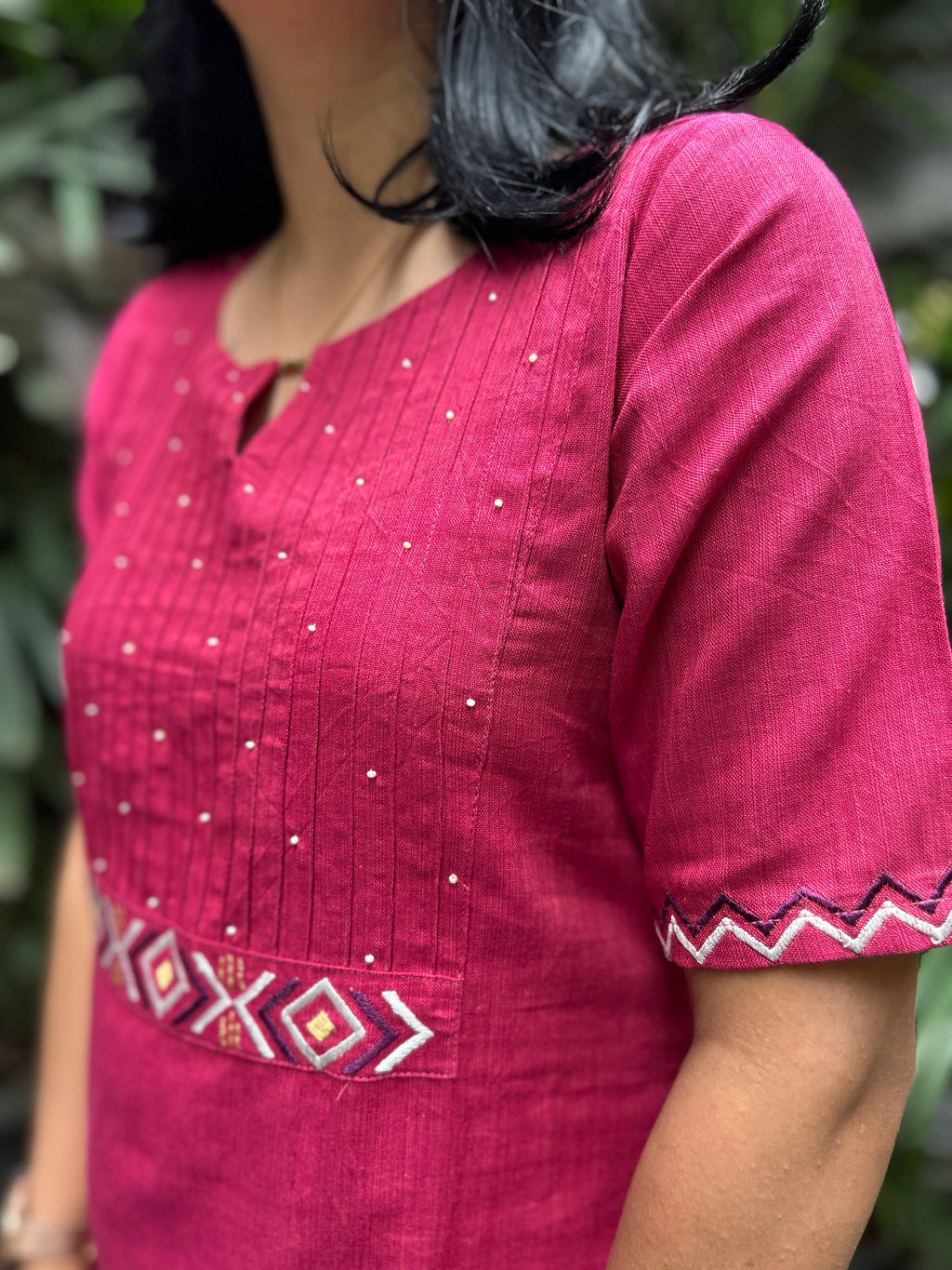 Cotton Kurti with Handwork - Pink