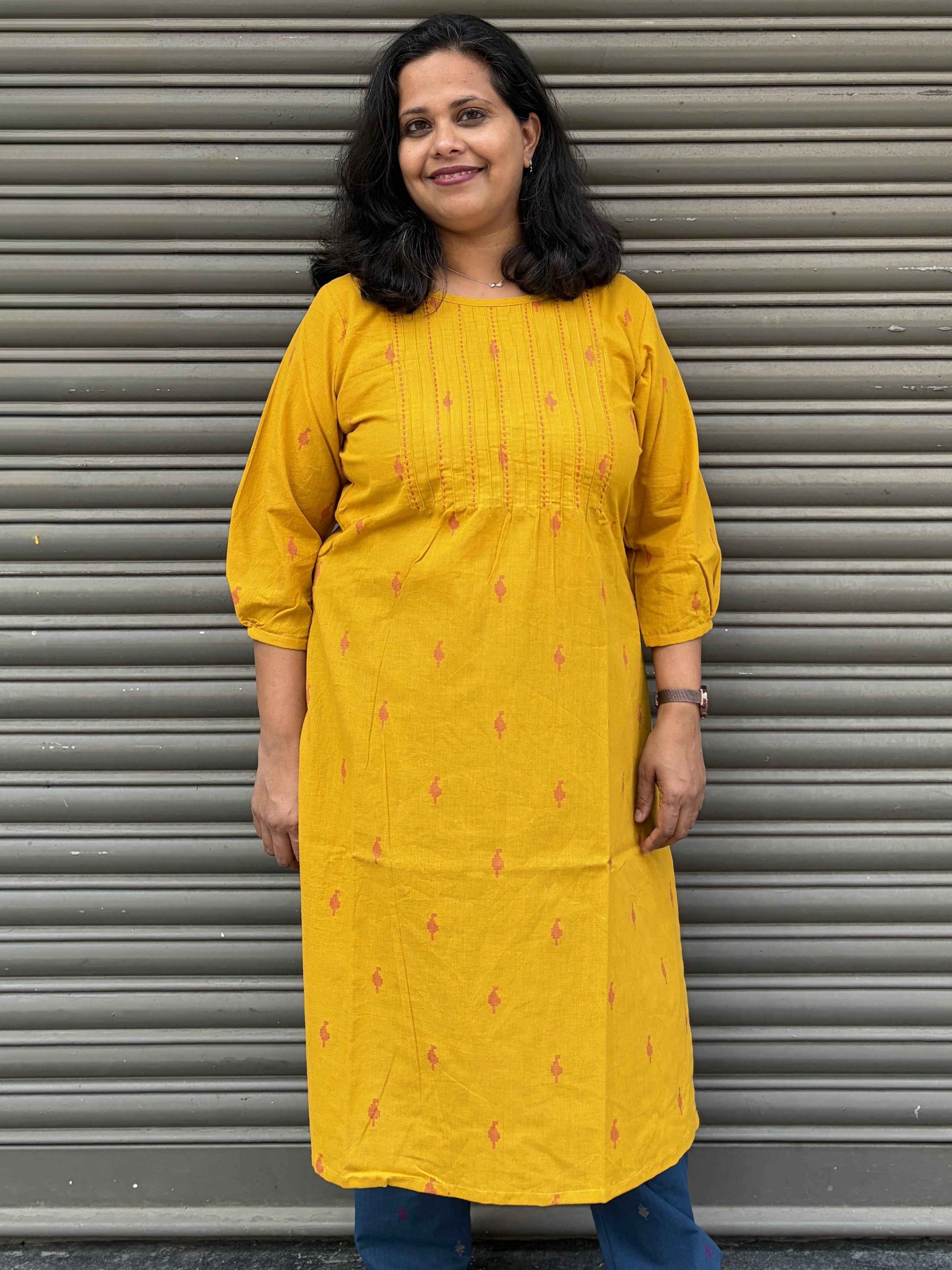 Woman's Semi Festive Cotton Kurti - Yellow