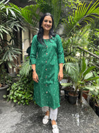 Cotton Kurti with Butti - Green