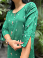 Cotton Kurti with Butti - Green