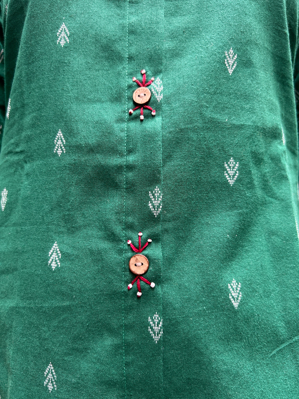 Cotton Kurti with Butti - Green