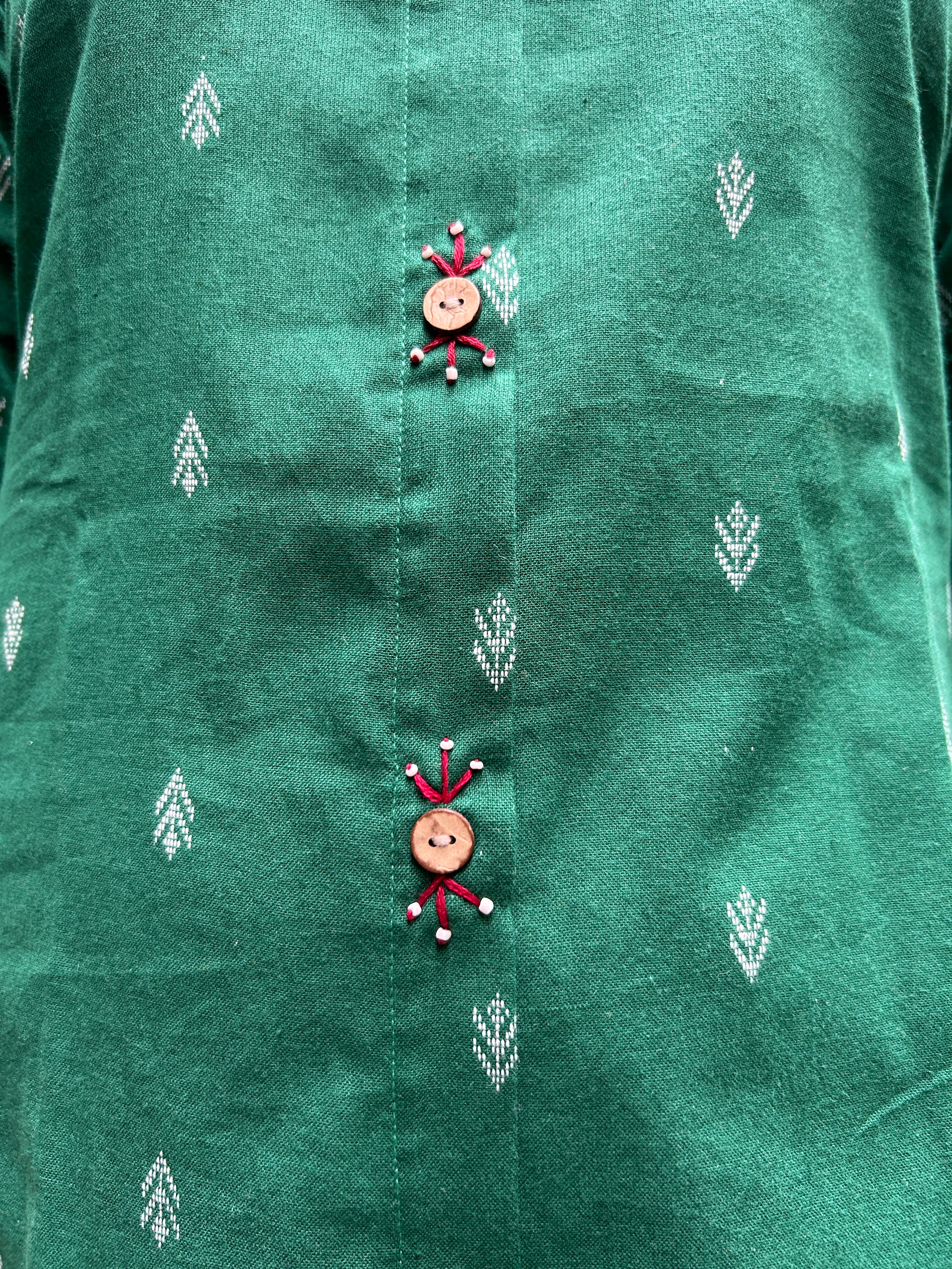 Cotton Kurti with Butti - Green