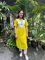 Cotton Kurti with Appliqué Yoke - Mustard Yellow