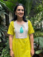 Cotton Kurti with Appliqué Yoke - Mustard Yellow