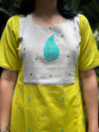 Cotton Kurti with Appliqué Yoke - Mustard Yellow