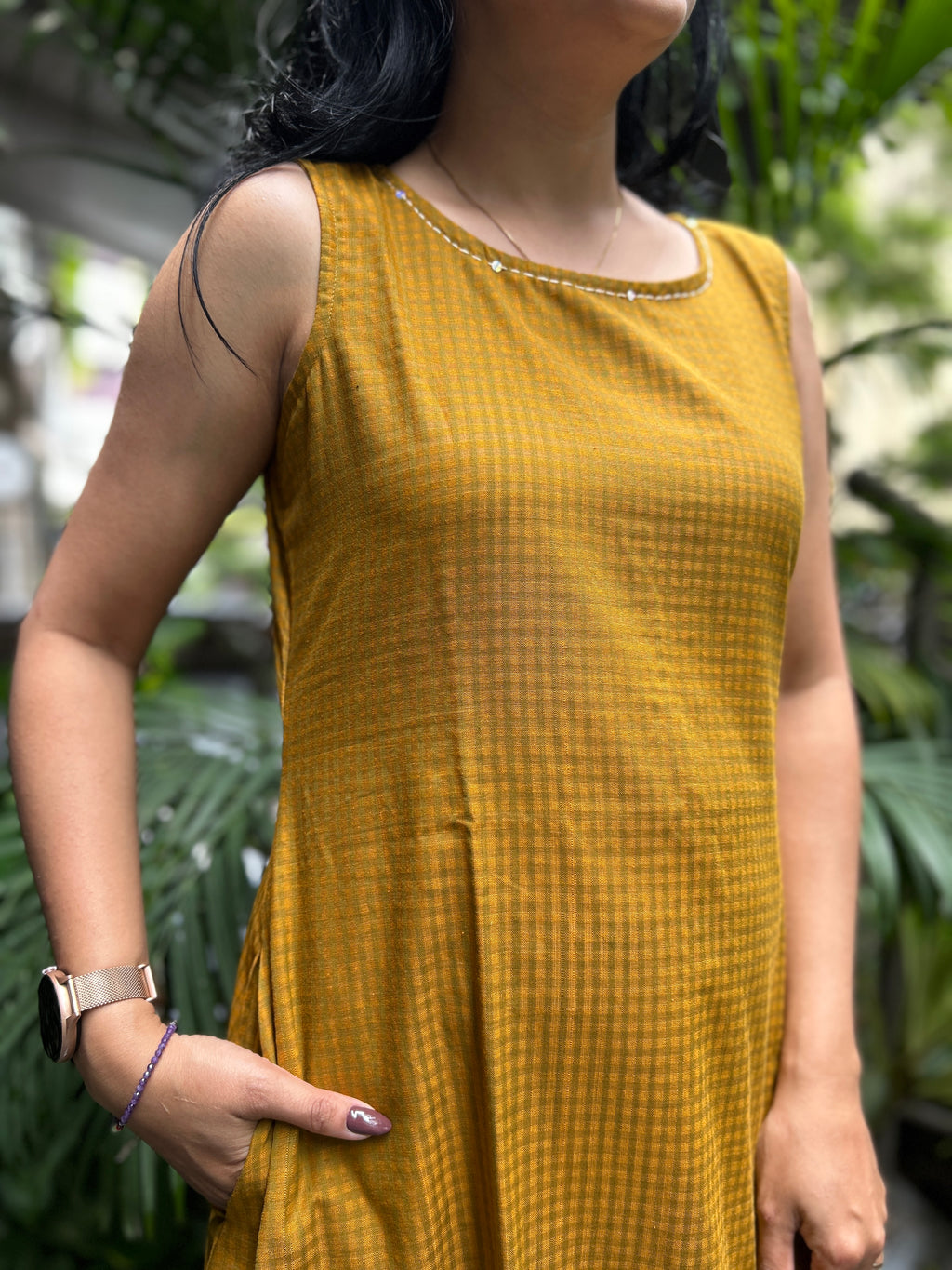 Cotton A-Line Dress - Mustard Yellow