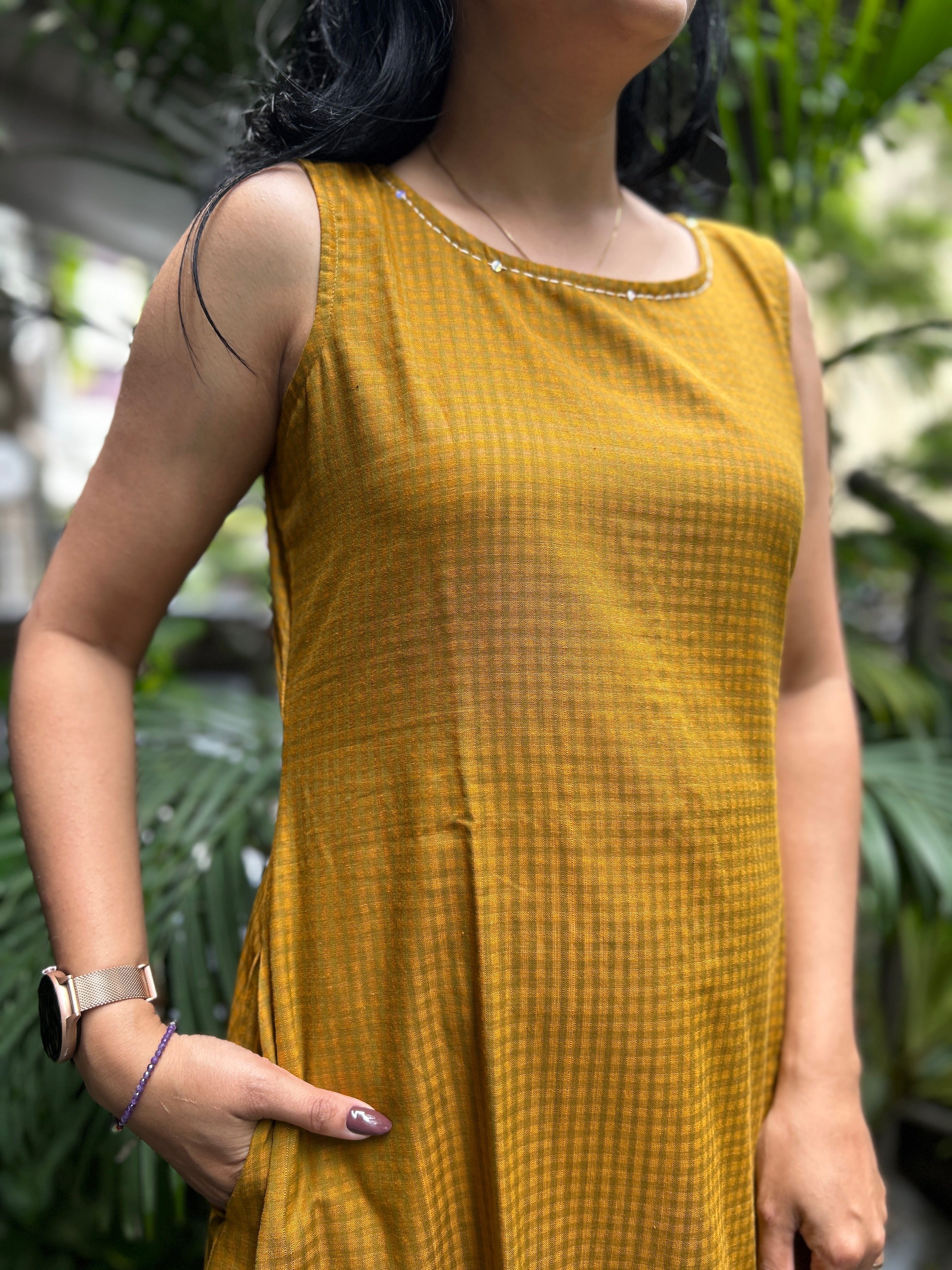 Cotton A-Line Dress - Mustard Yellow