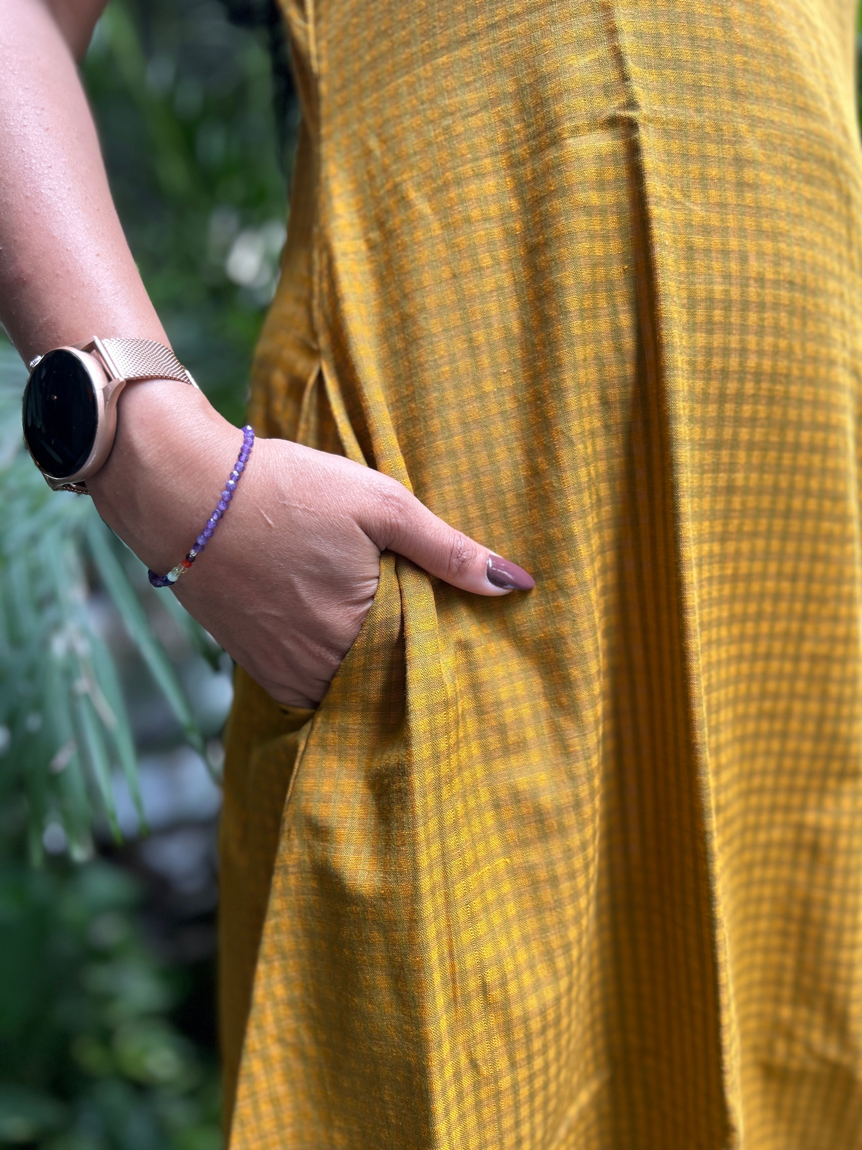 Cotton A-Line Dress - Mustard Yellow