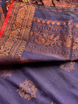 Soft Linen Saree with Jari - Blue