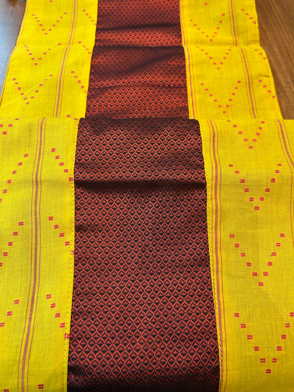 Falling Table Runner - Yellow + Maroon Khun