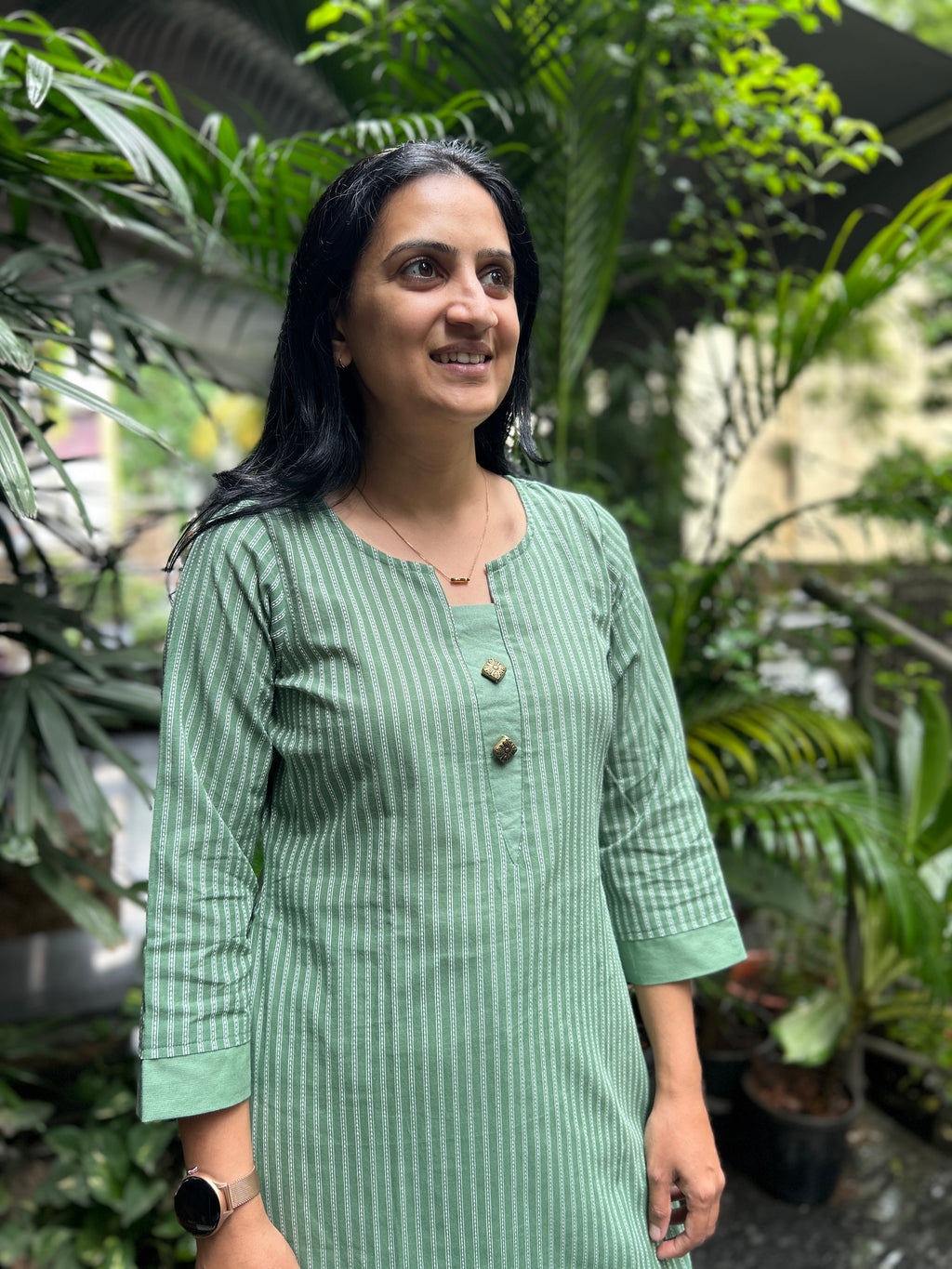 Cotton Striped Kurti - Green