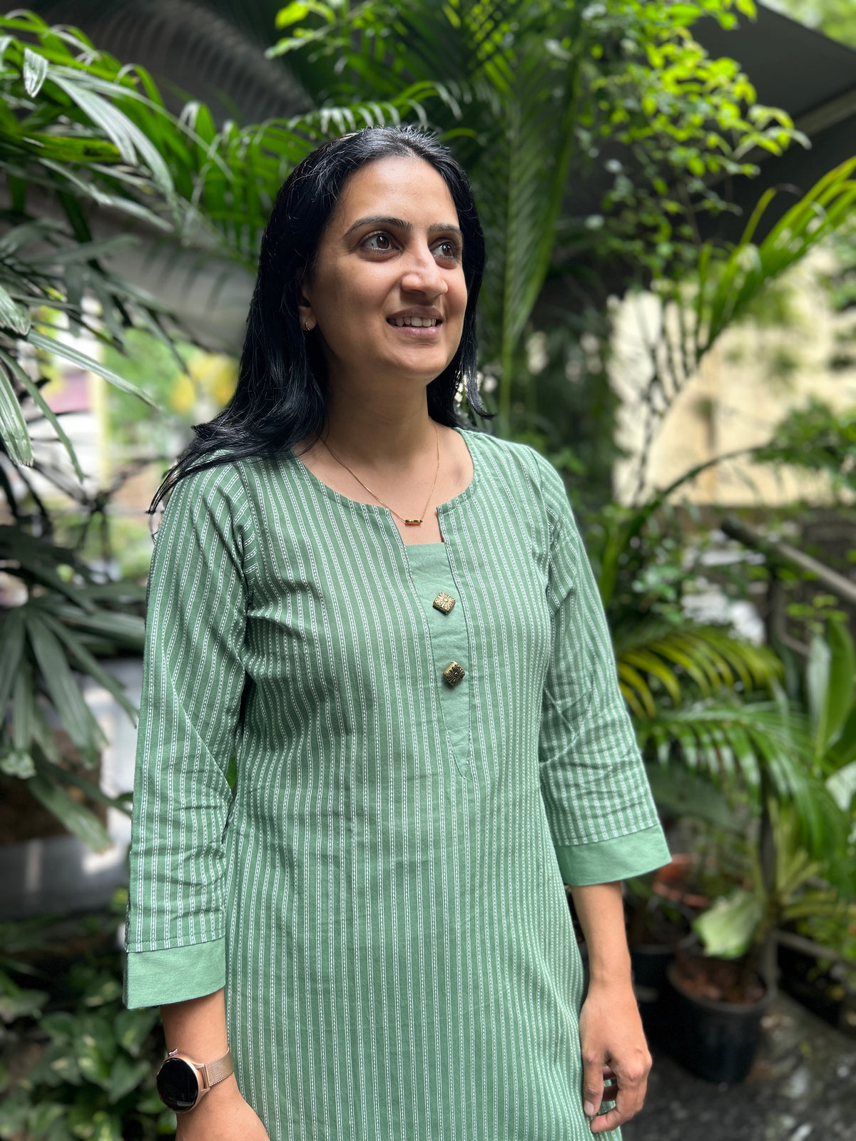 Cotton Striped Kurti - Green
