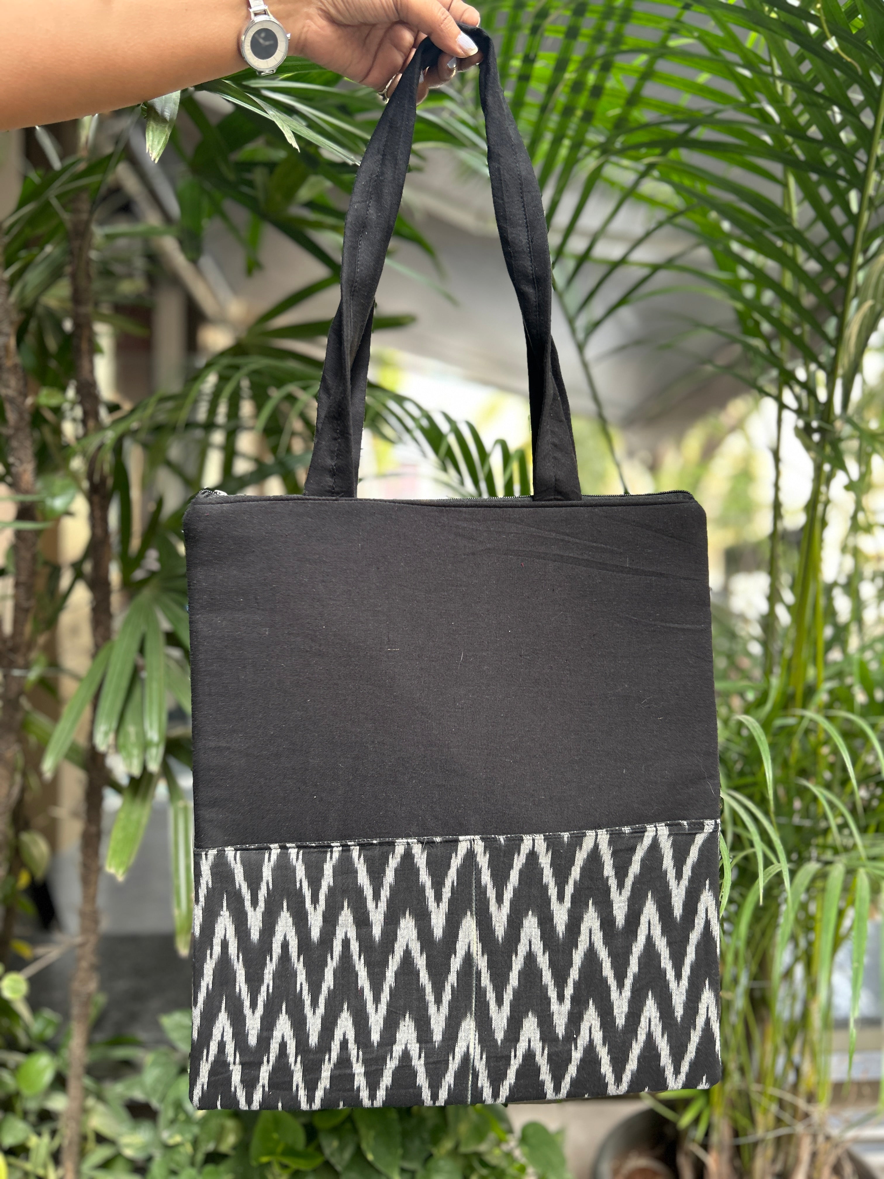 Cotton Tote Bag with Front Pocket