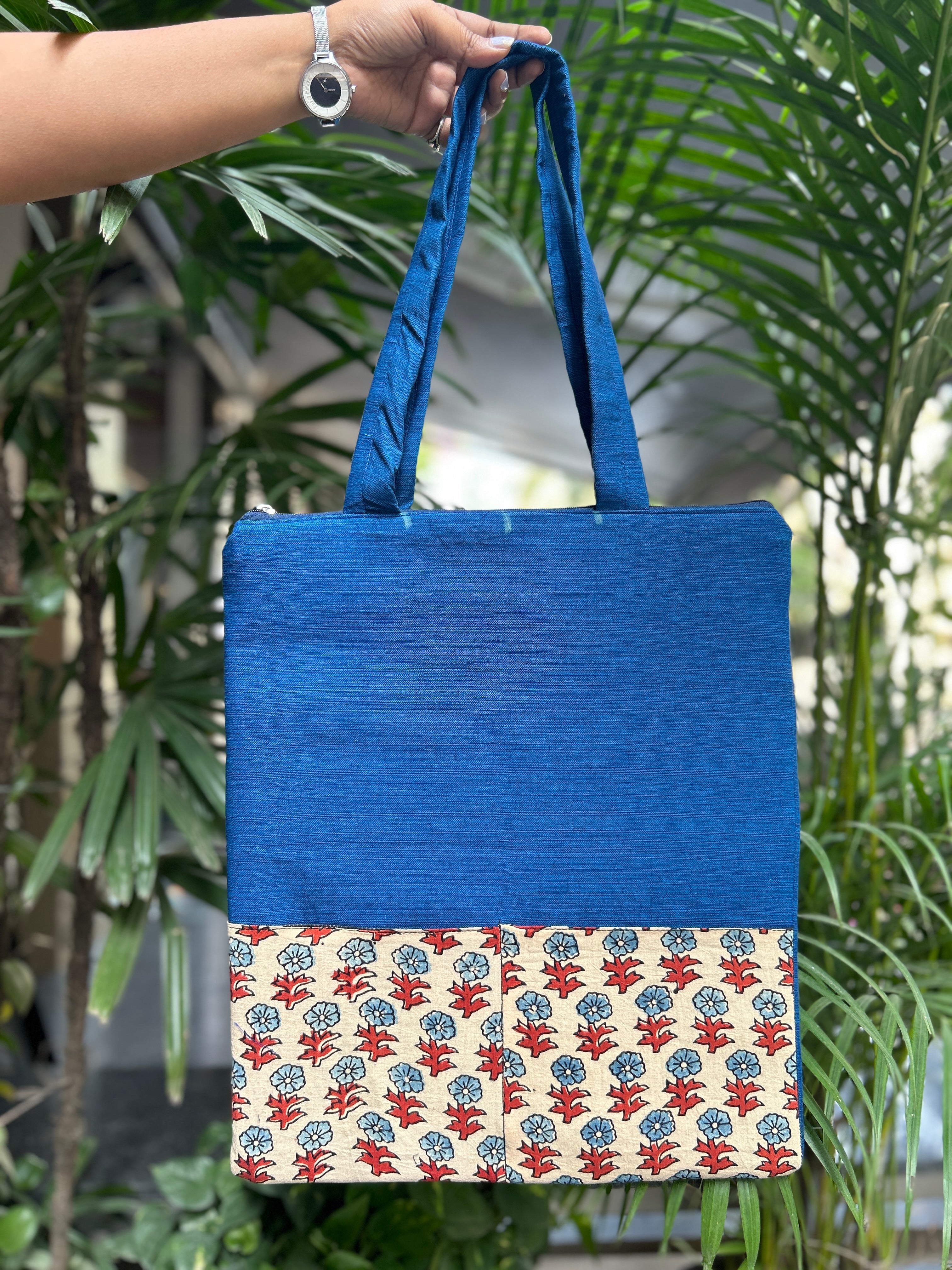 Cotton Tote Bag with Front Pocket