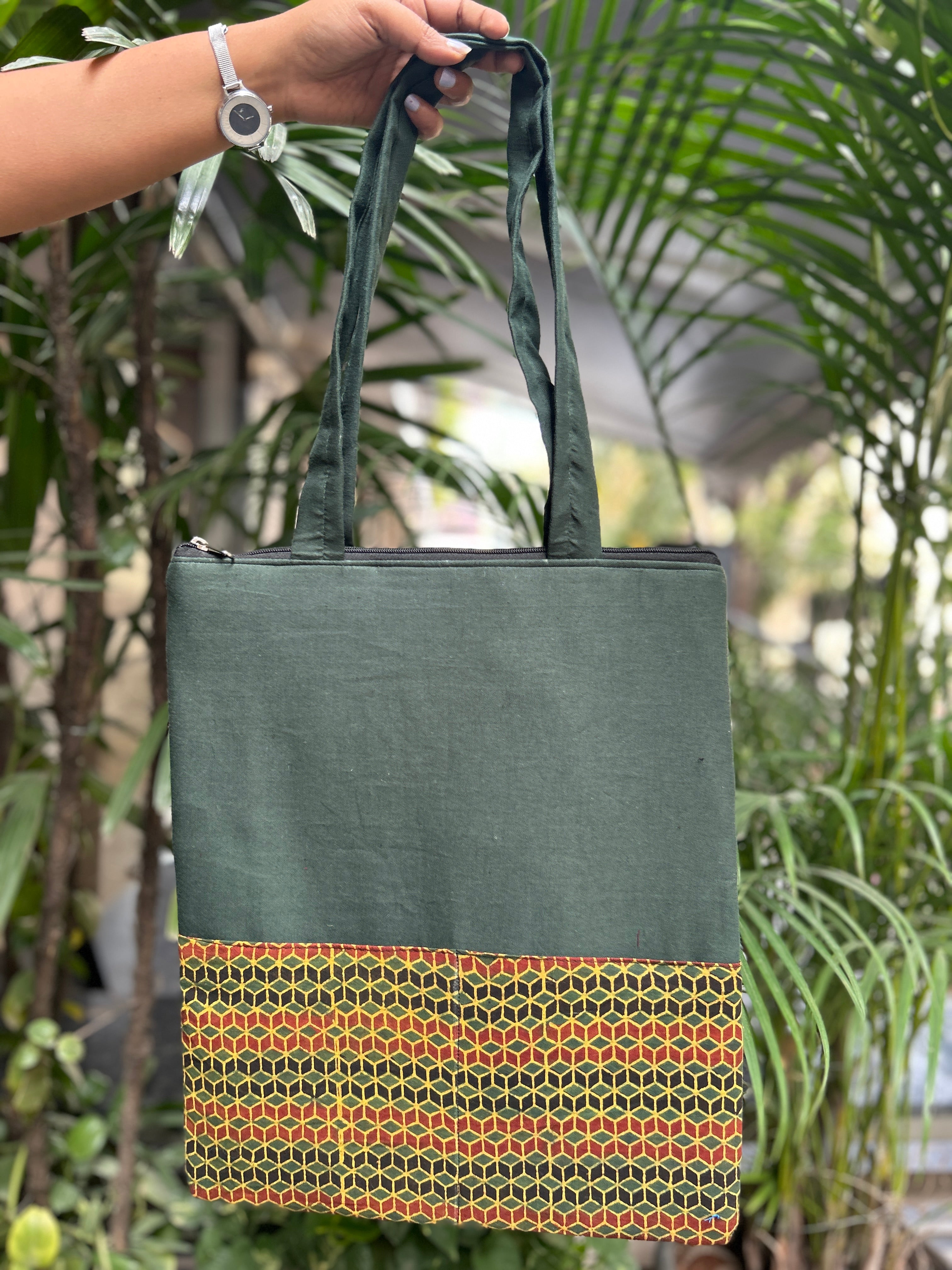 Cotton Tote Bag with Front Pocket
