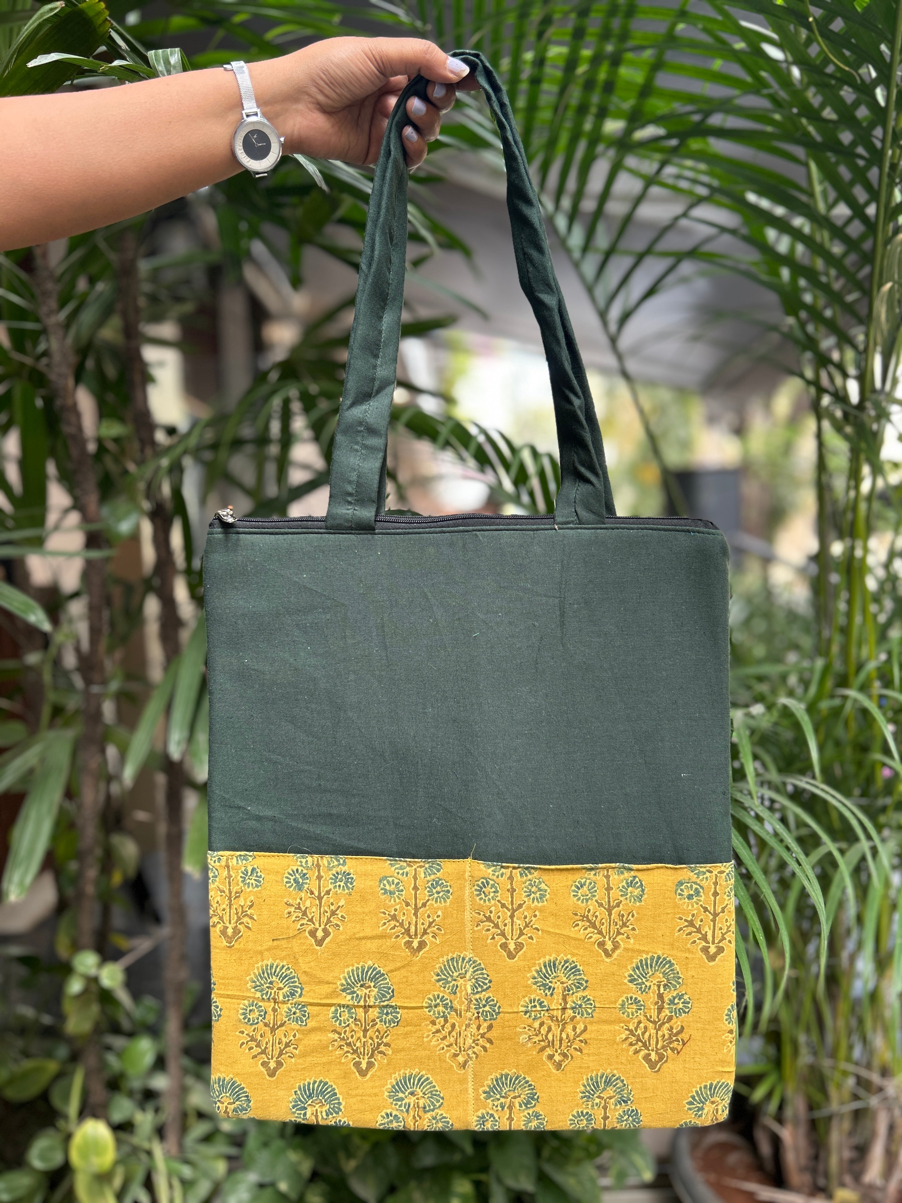 Cotton Tote Bag with Front Pocket