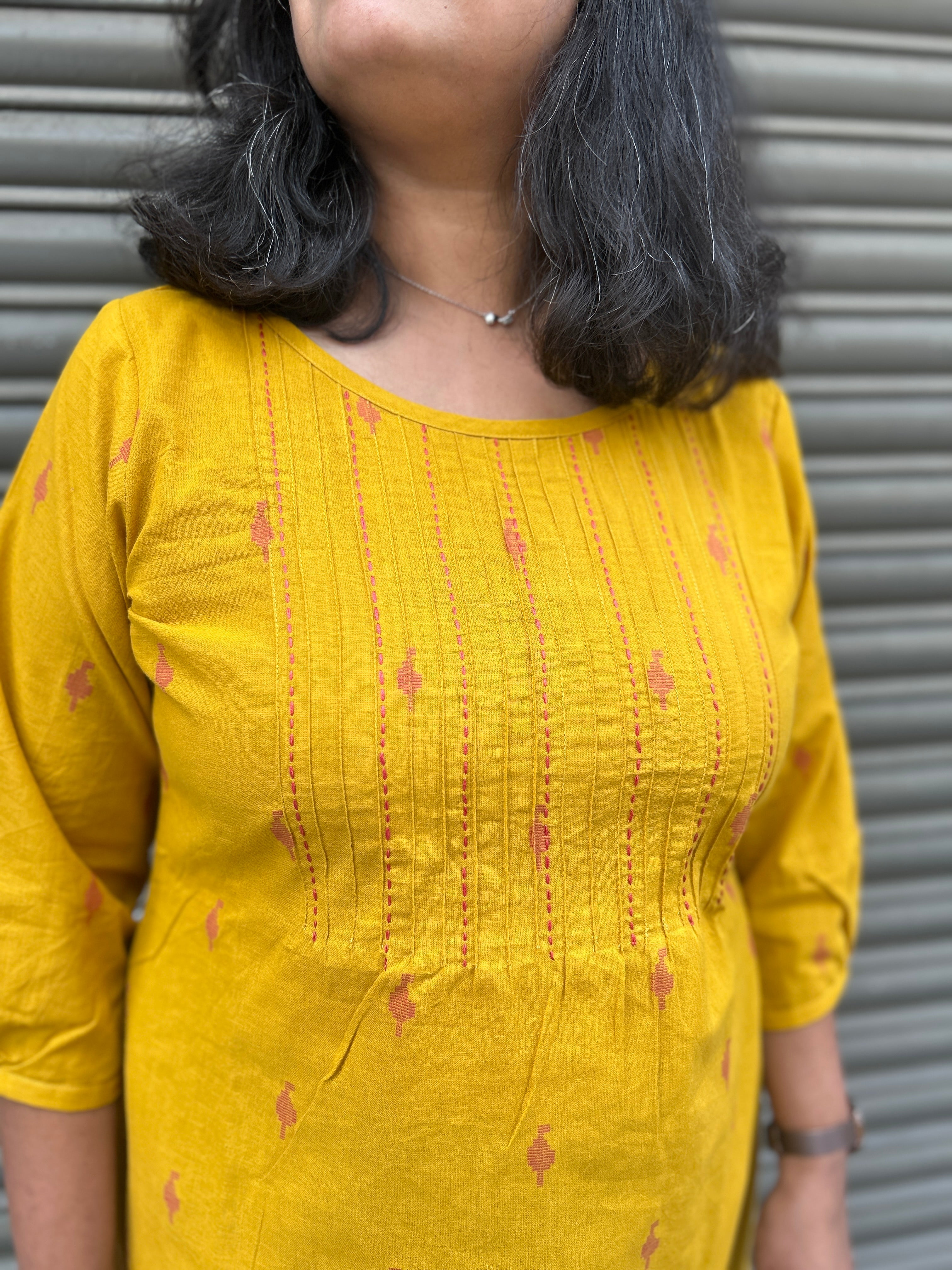 Woman's Semi Festive Cotton Kurti - Yellow