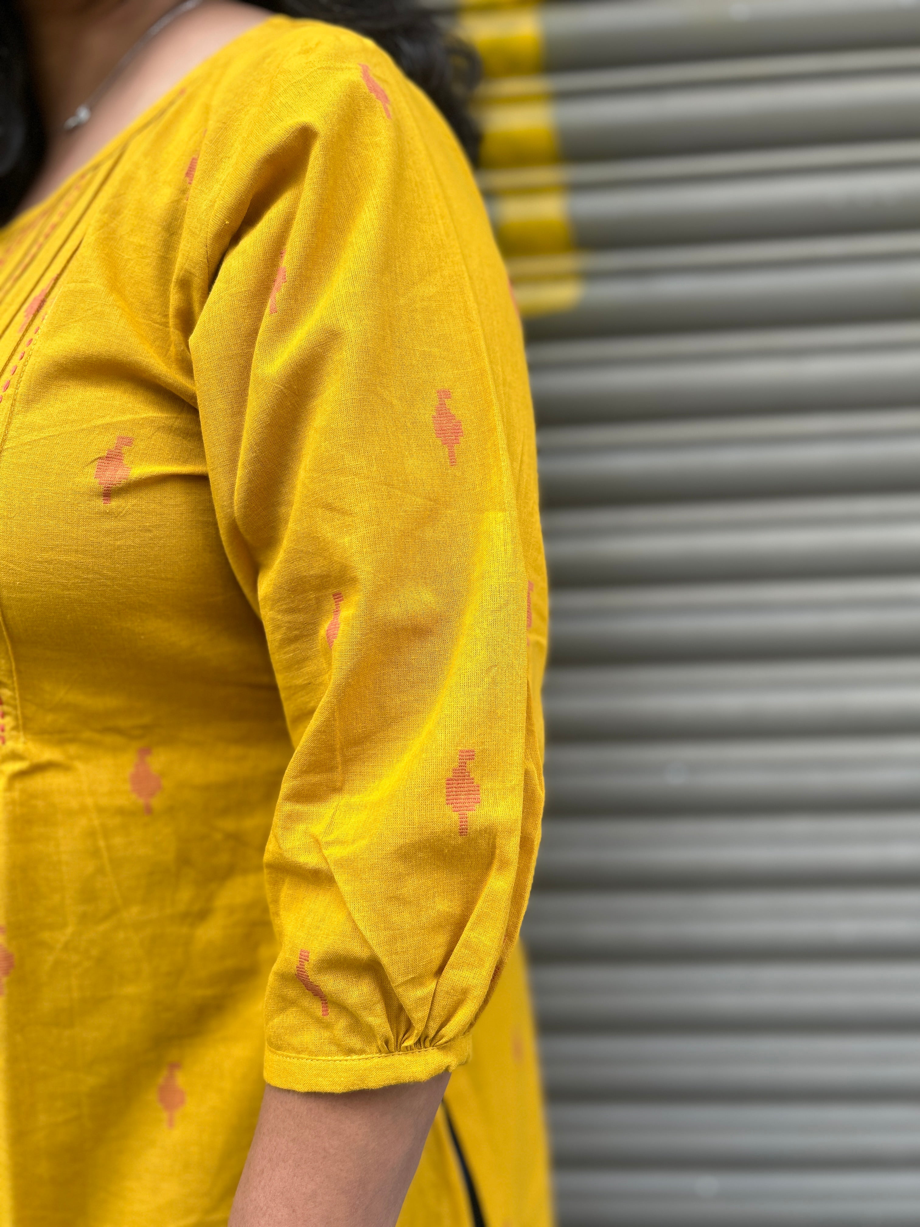 Woman's Semi Festive Cotton Kurti - Yellow