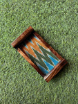 Wooden Tray - Small - Green Ikat
