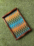 Wooden Tray - Large - Green Ikat