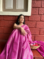 Handwoven Saree with Metallic Woven Patterns - Magenta