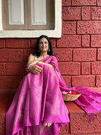 Handwoven Saree with Metallic Woven Patterns - Magenta