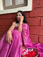 Handwoven Saree with Metallic Woven Patterns - Magenta