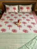 Sanganeri Double Bedsheet - Pink Tree Motif
