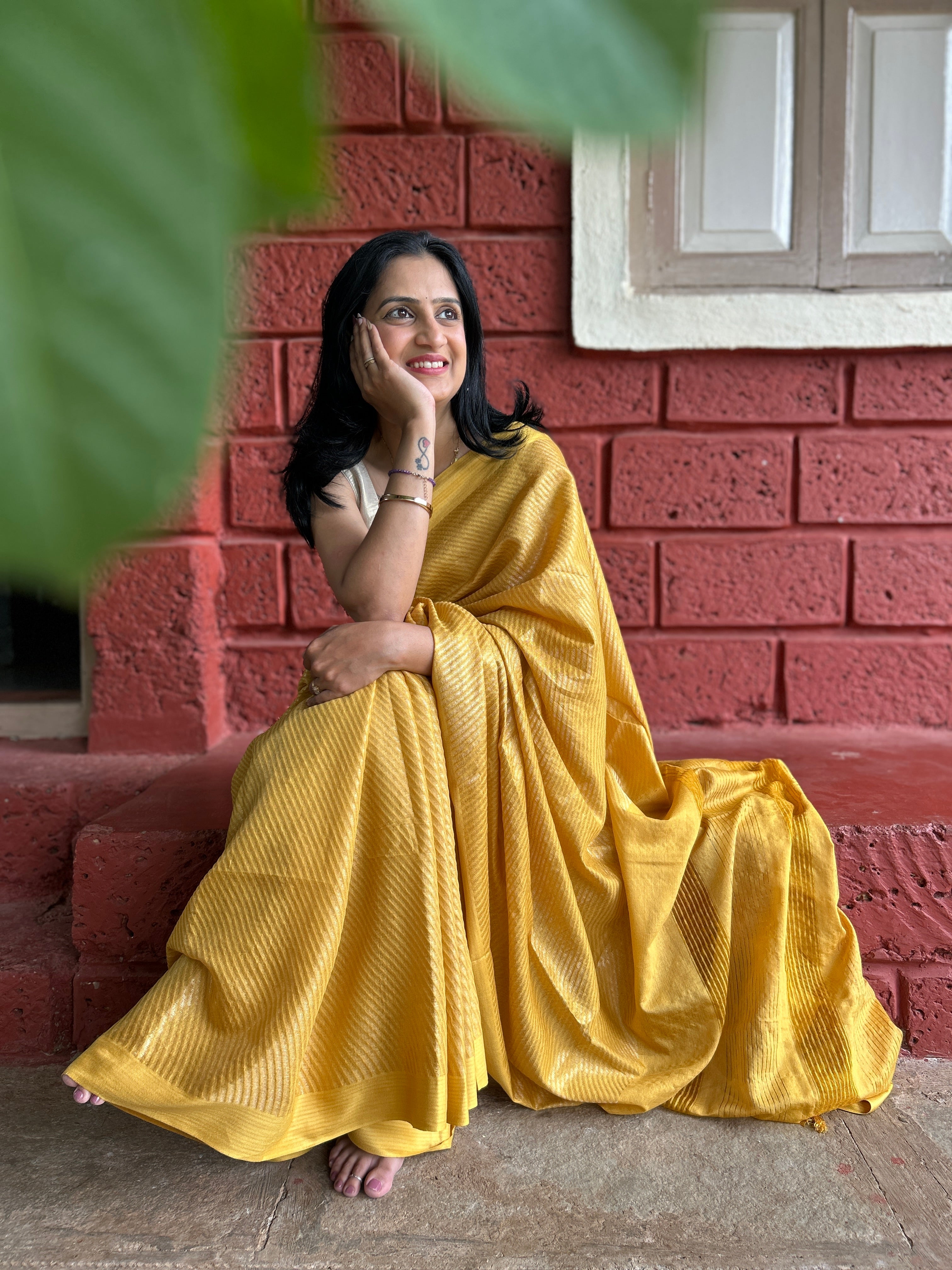 Textured Saree - Mustard Yellow