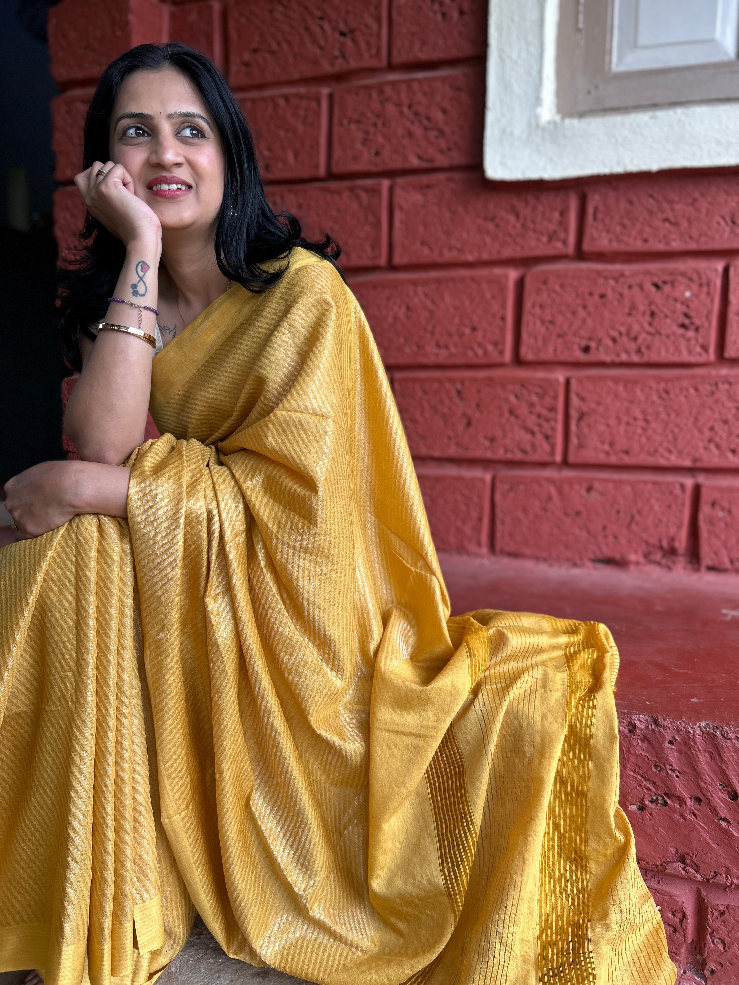 Textured Saree - Mustard Yellow