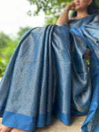 Handwoven Saree with Geometric Motifs - Blue