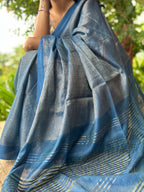 Handwoven Saree with Geometric Motifs - Blue