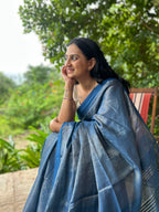 Handwoven Saree with Geometric Motifs - Blue