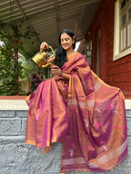Magenta & Wine Handwoven Saree with Floral Motifs