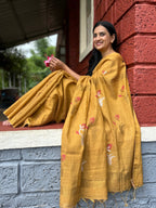 Mustard Yellow Handwoven Saree with Floral Motifs