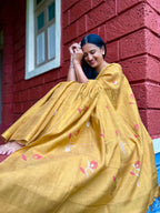 Mustard Yellow Handwoven Saree with Floral Motifs