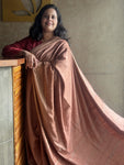 Cotton Silk Saree with Self-Color Handstitched Border - Brown