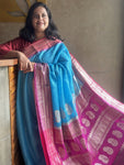 Kota Doria Saree with Zari Work - Pink & Blue