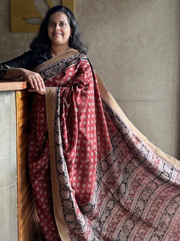 Kalamkari Chanderi Silk Saree - Maroon