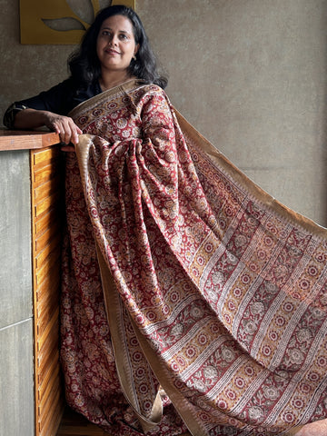 Kalamkari Chanderi Silk Saree - Maroon