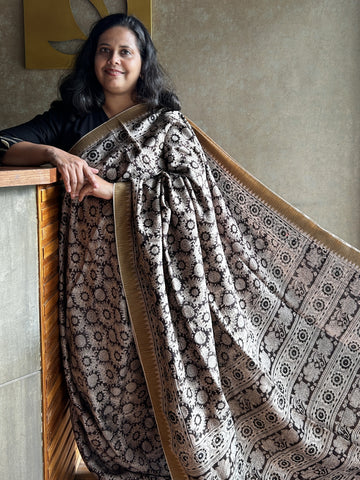 Kalamkari Chanderi Silk Saree - Black