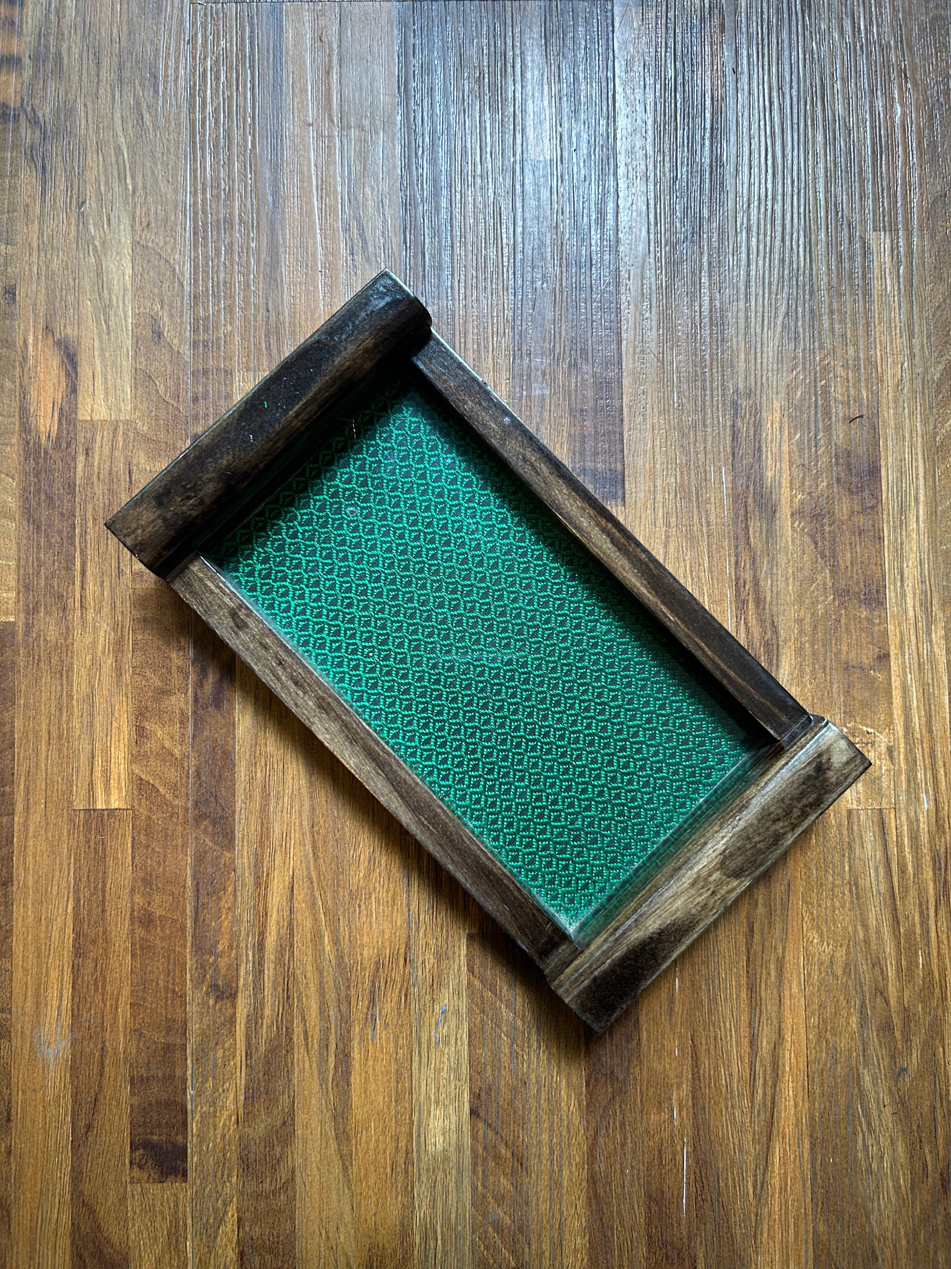 Wooden Tray - Small - Green & Walnut Brown