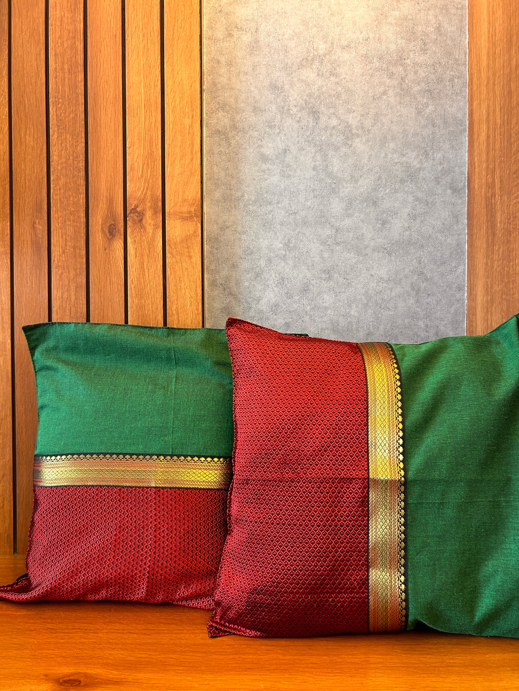 Khun Cushion Cover - Maroon + Green
