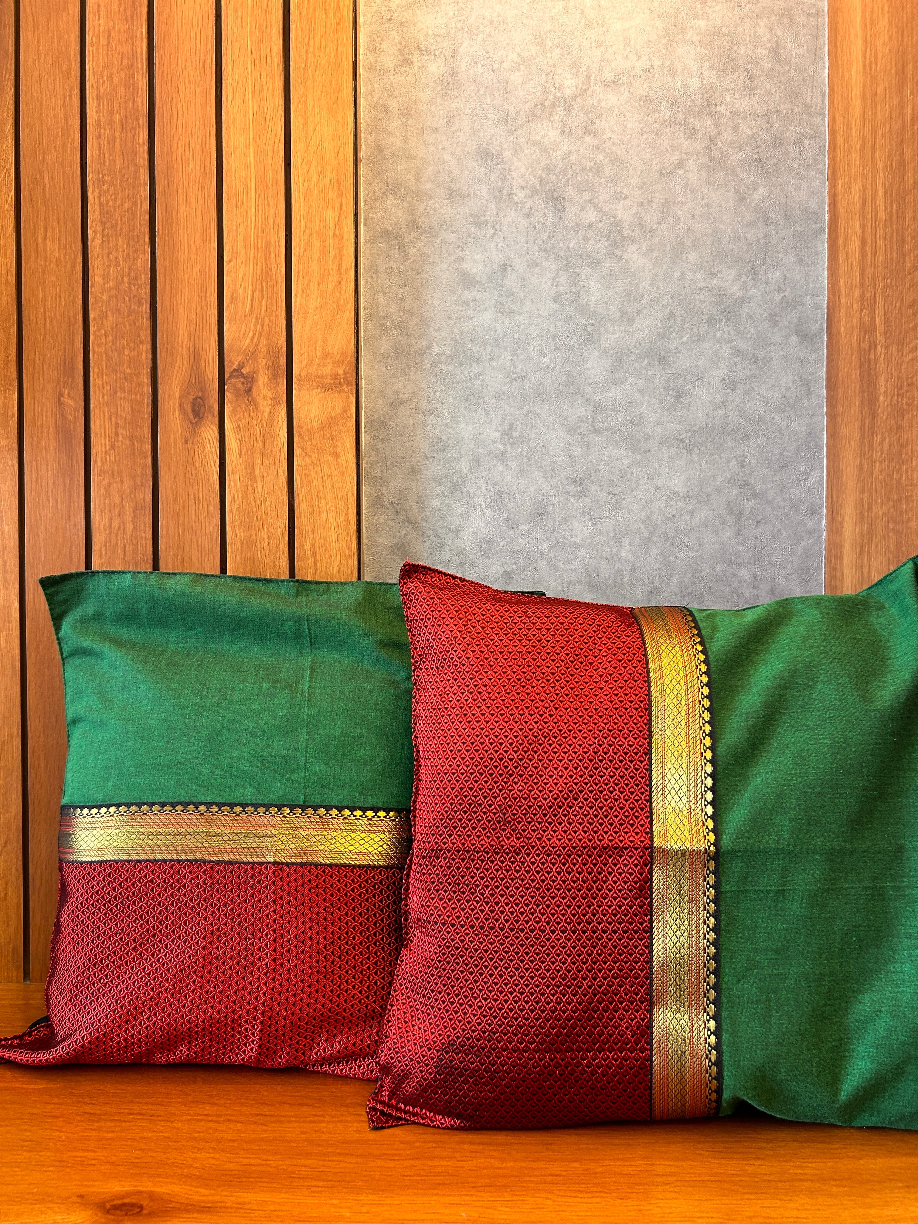 Khun Cushion Cover - Maroon + Green