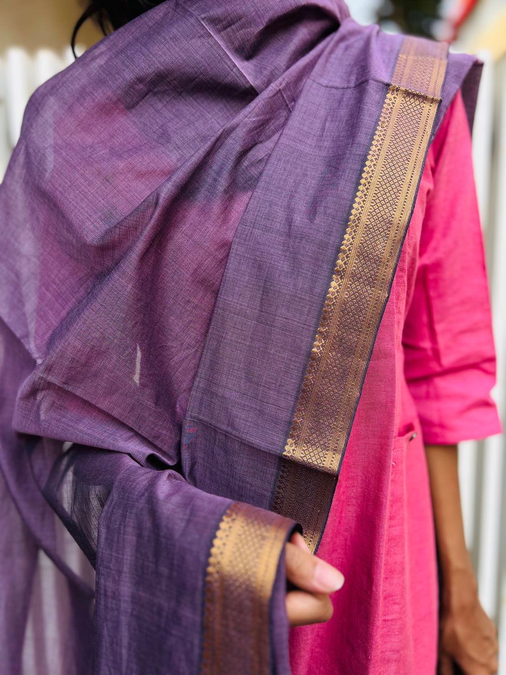 Mangalgiri Cotton Plain Dupatta with Nizam Border