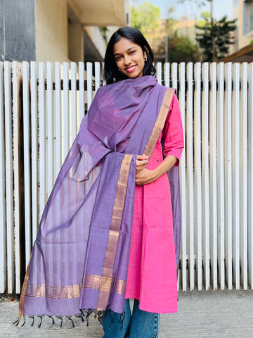 Mangalgiri Cotton Plain Dupatta with Nizam Border